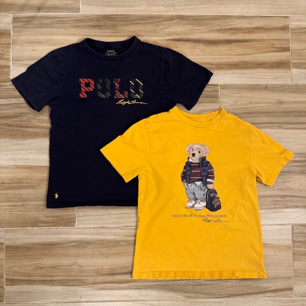 Polo Ralph Lauren Boys T-Shirt Lot 2 Polo Bear Navy Yellow Size M 10-12